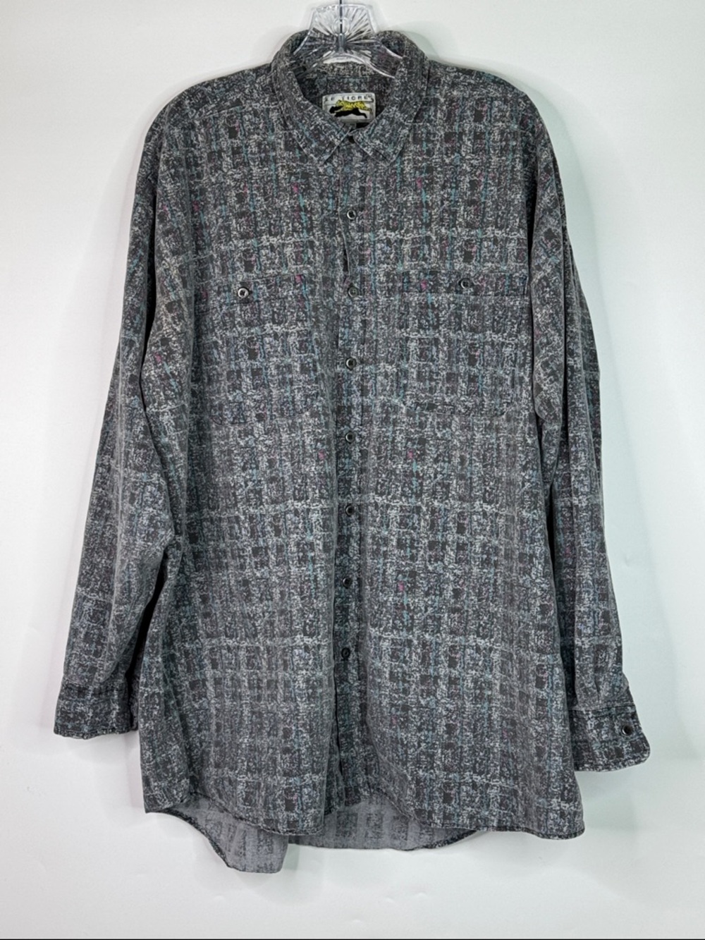 Vintage Le Tigre Gray Long Sleeve Button Up Shirt XLT